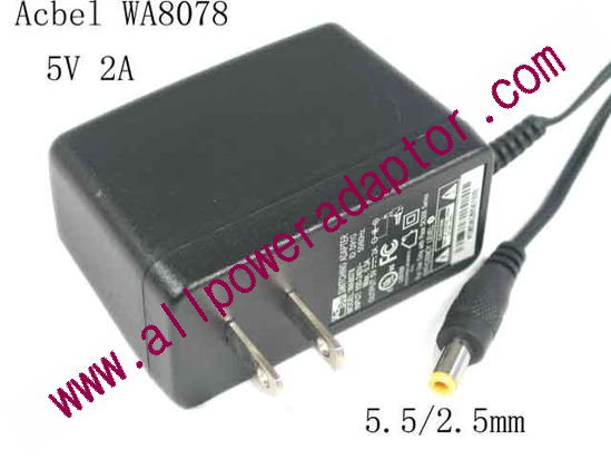 Acbel Polytech WA8078 AC Adapter 5V-12V 5V 2A, 5.5/2.5mm, US 2P
