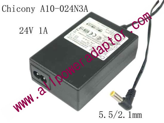 Chicony A10-024N3A AC Adapter 24V 1A, 5.5/2.1mm, 2-Prong - Click Image to Close