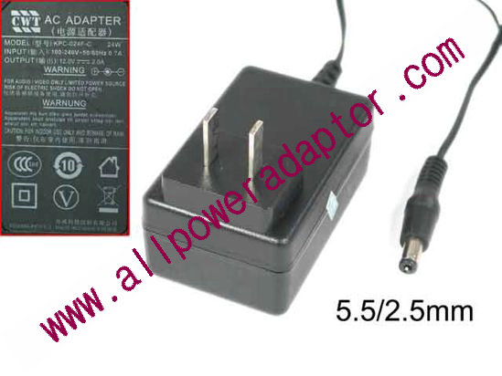 CWT / Channel Well Technology KPC-024F-C AC Adapter 5V-12V 12V 2A, 5.5/2.5mm, US 2P
