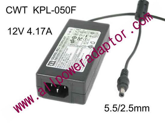 CWT / Channel Well Technology KPL-050F AC Adapter 5V-12V 12V 4.17A, Barel 5.5/2.5mm, IEC C14
