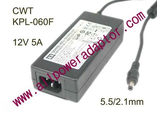 CWT / Channel Well Technology KPL-060F AC Adapter 5V-12V 12V 5A, 5.5/2.1mm, C14