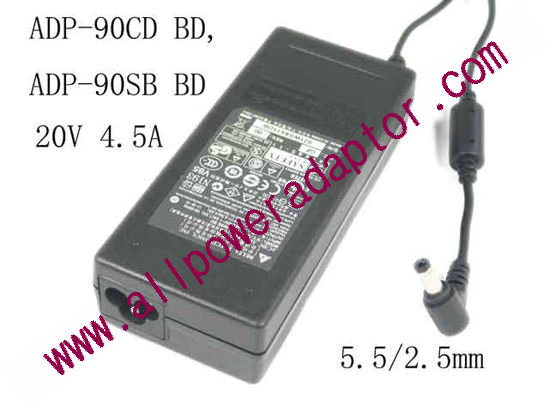 Delta Electronics ADP-90CD BD AC Adapter 20V 4.5A, 5.5/2.5mm, 3-Prong