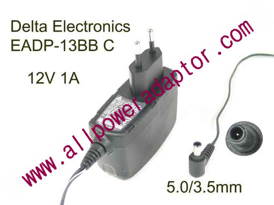Delta Electronics EADP-13BB C AC Adapter 5V-12V 12V 1A, Barrel 5.0/3.5mm with Pin, EU 2-Pin Plug