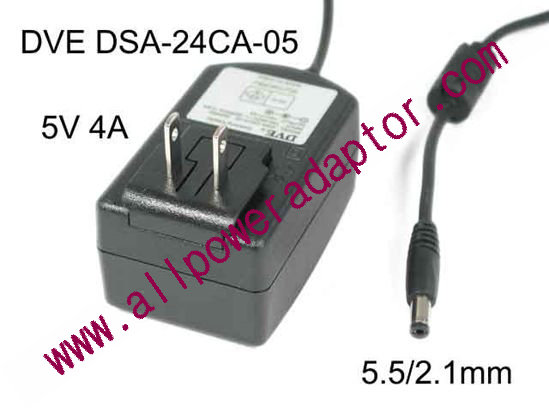 DVE DSA-24CA-05 AC Adapter 5V-12V 5V 4A, 5.5/2.1mm, US 2P