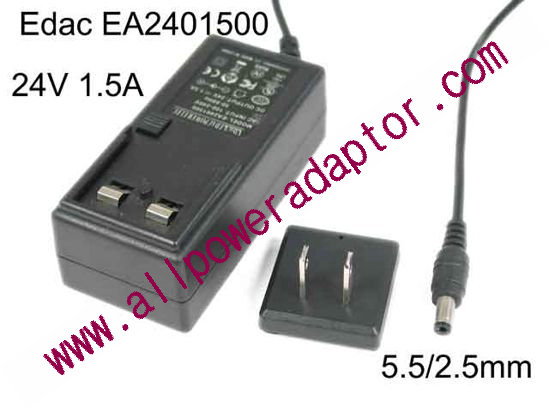 Edac Power EA2401500 AC Adapter 24V 1.5A, 5.5/2.5mm, US 2P