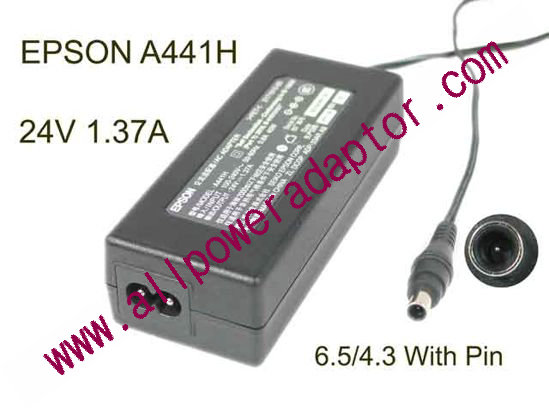 Epson A441H AC Adapter 24V 1.37A, 6.5/4.3 With Pin, 2-Prong