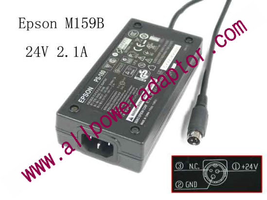 Epson M159B AC Adapter 24V 2.1A, 3P P1=V P2=GND, C14