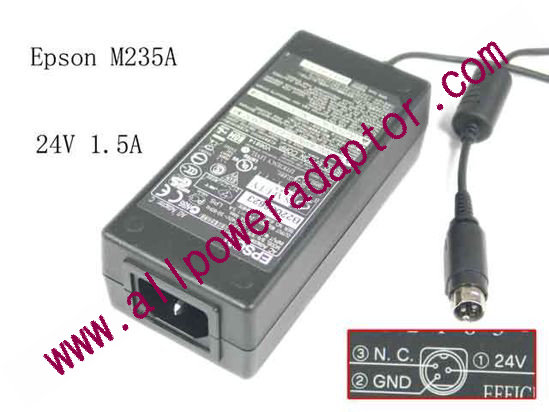 Epson M235A AC Adapter 24V 1.5A, 3P P1=V P2=GND, C14