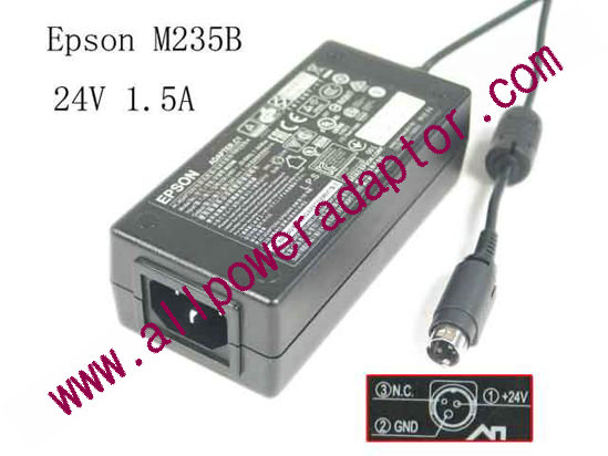 Epson M235B AC Adapter 24V 1.5A, 3P P1=V P2=GND, C14