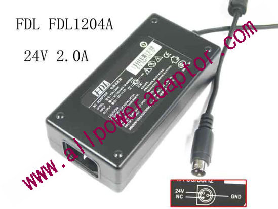 FDL FDL1204A AC Adapter 24V 2.0A, 3P P1=V P2=GND, C14
