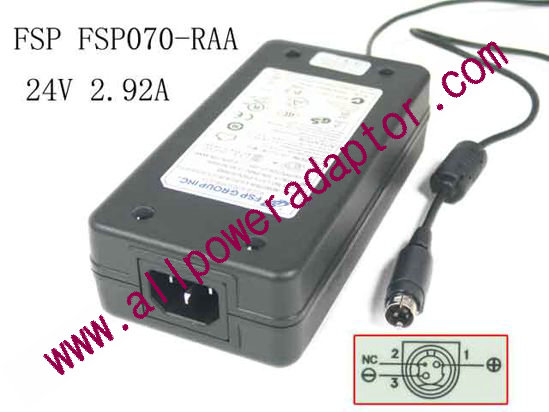 FSP Group Inc FSP070-RAA AC Adapter 24V 2.92A, 3P P1=V P2=V-, C14