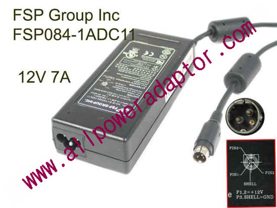 FSP Group Inc FSP084-1ADC11 AC Adapter 5V-12V 12V 7A, 3-Pin Din, 3-Prong