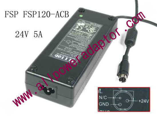 FSP Group Inc FSP120-ACB AC Adapter 24V 5A, 3P P1=24V P2=GND, 3-Prong