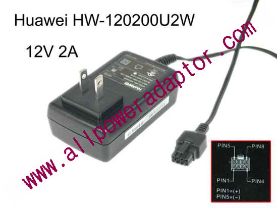 Huawei HW-120200U2W AC Adapter 5V-12V 12V 2A, 8-Flat Hole, US 2-Pin Plug