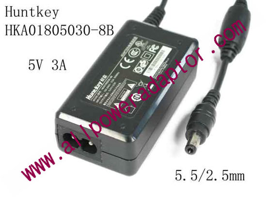 NEW Huntkey HKA01805030-8B AC Adapter 5V DC 3A, 5.5/2.5mm, 2-Prong