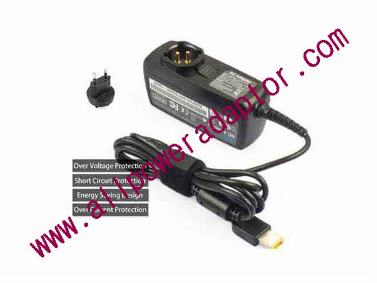 KFD 200225 AC Adapter 20V 2.25A, Rectangular Tip W/Pin, EU 2P