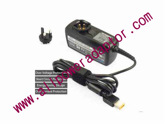 KFD 200225 AC Adapter 20V 2.25A, Rectangular Tip W/Pin, UK 3P