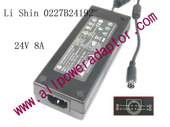 Li Shin 0227B24192 AC Adapter 24V 8A, 4P P34=V , C14
