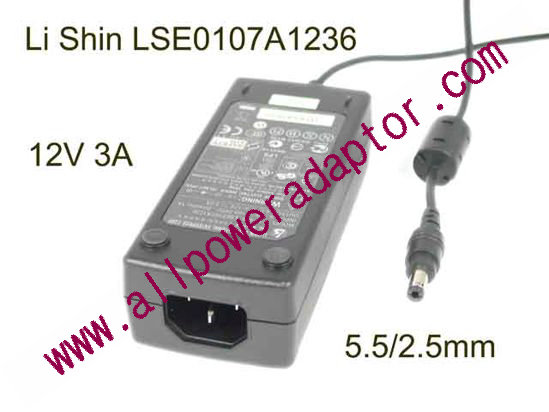 Li Shin LSE0107A1236 AC Adapter 5V-12V 12V 3A, 5.5/2.5mm, C14