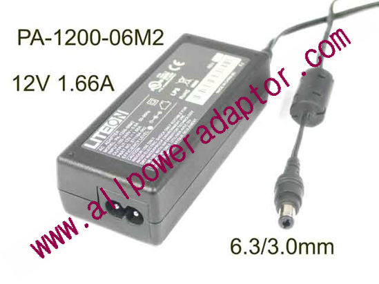 LITE-ON PA-1200-06M2 AC Adapter 5V-12V 12V 1.66A, 6.3/3.0mm, 2-Prong