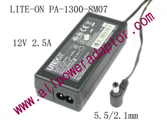 LITE-ON PA-1300-8M07 AC Adapter 5V-12V 12V 2.5A, 5.5/2.1mm, 2-Prong