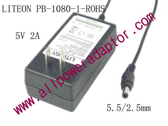 LITE-ON PB-1080-1-ROHS AC Adapter 5V-12V 5V 2A, 5.5/2.5mm, US 2P