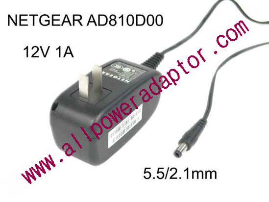 NETGEAR AD810D00 AC Adapter 5V-12V 12V 1A, 5.5/2.1mm, US 2P