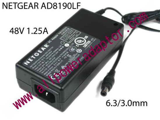 NETGEAR AD8190LF AC Adapter 48V 1.25A, 6.3/3.0mm, C14