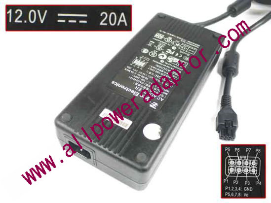 Tyco Electronics AC Adapter 5V-12V 12V 20.0A, 8H tip, C14