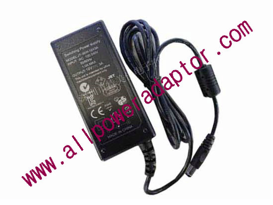 AOK OEM Power AC Adapter 5V-12V 12V 3A, 5.5/2.1mm, 2-Prong