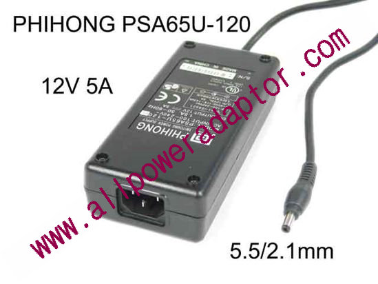 PHIHONG PSA65U-120 AC Adapter 5V-12V 12V 5A, 5.5/2.1mm, C14