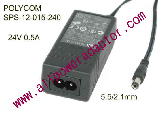 POLYCOM SPS-12-015-240 AC Adapter 24V 0.5A, 5.5/2.1mm, 2-Prong