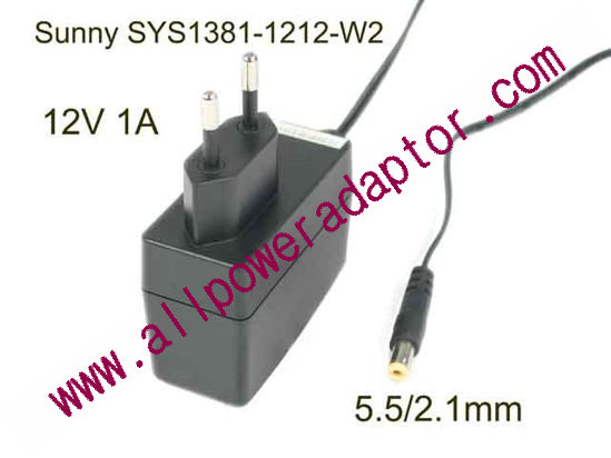 Sunny SYS1381-1212-W2 AC Adapter 5V-12V 12V 1A, Barrel 5.5/2.1mm, EU 2-Pin Plug