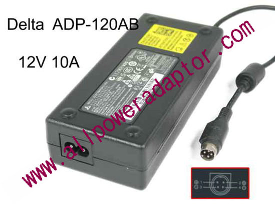 Delta Electronics ADP-120AB AC Adapter 5V-12V 12V 10A, 4P P14=V , 2-Prong