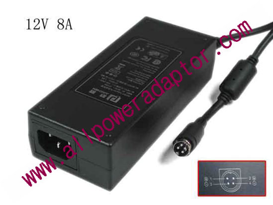 AOK OEM Power AC Adapter 5V-12V JC1208, 12V 8A, 4P P14=V, C14