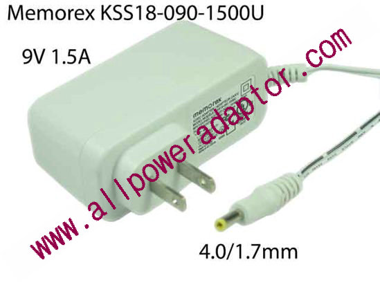 Memorex KSS18-090-1500U AC Adapter 5V-12V 9V 1.5A, Barrel 4.0/1.7mm, US 2-Pin Plug, KSS18-09