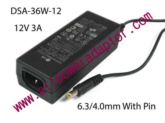 LG DSA-36W-12 AC Adapter 5V-12V 1 36, 12V 3A, 6.3/4.0mm With Pin, IEC C14, New