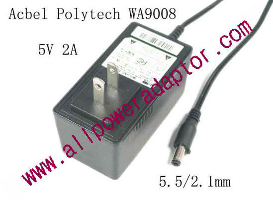 Acbel Polytech WA9008 AC Adapter 5V-12V WA9008, 5V 2A, 5.5/2.1mm, US 2-Pin Plug, New