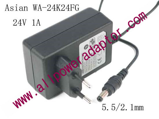 APD / Asian Power Devices WA-24K24FG AC Adapter 24V 1A, Barrel 5.5/2.1mm, EU 2-Pin Plug, New
