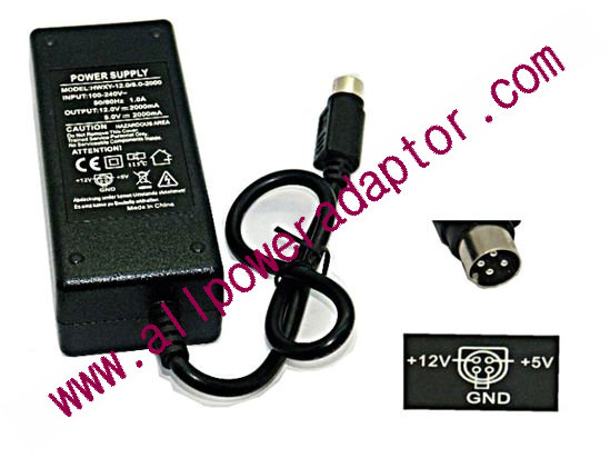 AOK OEM Power AC Adapter 5V-12V 12V 2A, 5V 2A, 4P P1=5V P4=12V, C14, New