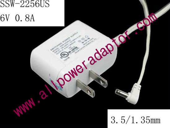 Salom SSW-2256US AC Adapter 5V-12V SSW-2256US, 6V 0.8A, US 2-Pin Plug