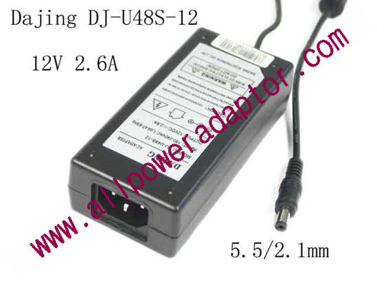Dajing DJ-U48S-12 AC Adapter 5V-12V 12V 2.6A, 5.5/2.1mm, C14, New