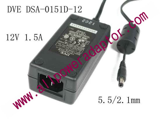 DVE DSA-0151D-12 AC Adapter 5V-12V 12V 1.5A, Barrel 5.5/2.1mm, IEC C14