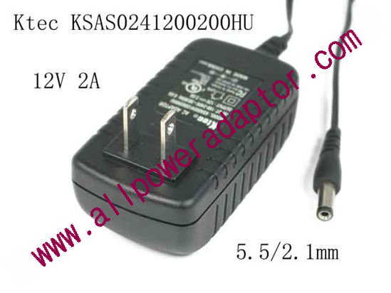 Ktec AC Adapter 5V-12V 12V 2A, Barrel 5.5/2.1mm, US 2-Pin Plug