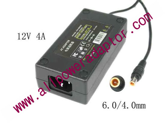 AOK OEM Power AC Adapter 5V-12V KXY240300, 12V 4A, 6.0/4.0mm, C14, New