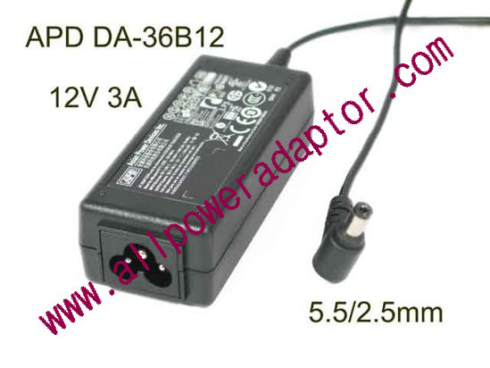 APD / Asian Power Devices DA-36B12 AC Adapter 5V-12V 12V 3A, 5.5/2.5mm, 3P, New