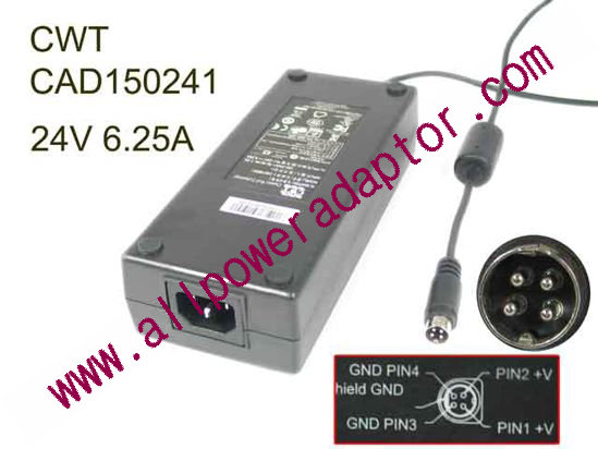 CWT / Channel Well Technology CAD150241 AC Adapter 24V 6.25A, 4-Pin Din, IEC C14