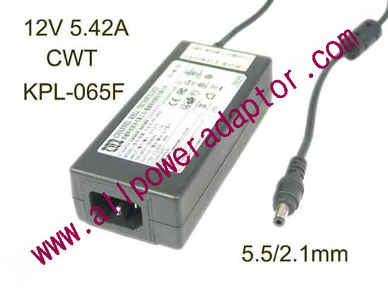 CWT / Channel Well Technology KPL-065F AC Adapter 5V-12V 12V 5.42A, 5.5/2.1mm, C14