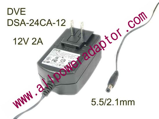DVE DSA-24CA-12 AC Adapter 5V-12V 12V 2A, 5.5/2.1mm, US 2P Plug, New
