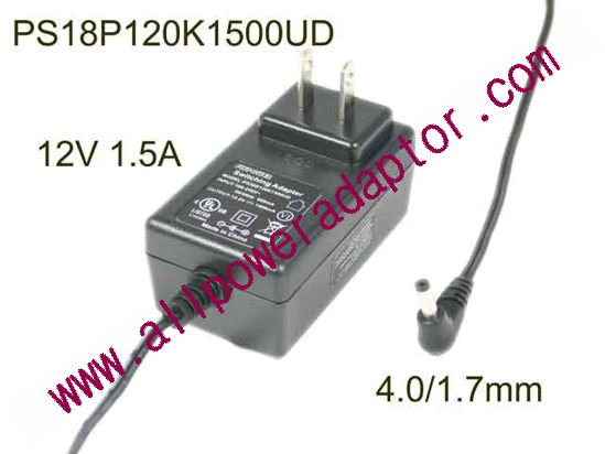 FlyPower PS18P120K1500UD AC Adapter 5V-12V 12V 1.5A, 4.0/1.7mm, US 2P Plug, New